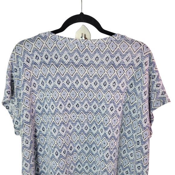 Orvis Womens Sz XL Blue Geometric Short Sleeve V-Neck Blouse - Picture 4 of 10